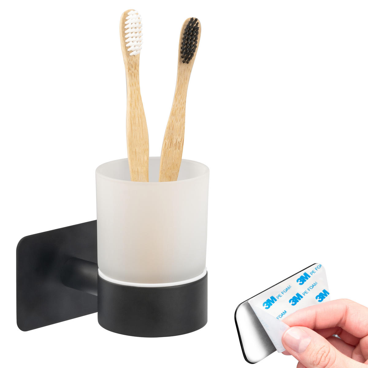 ZAHNPUTZBECHER PIAZZA mit Kleber - Schwarz, Metall (9/11/11cm) - bremermann