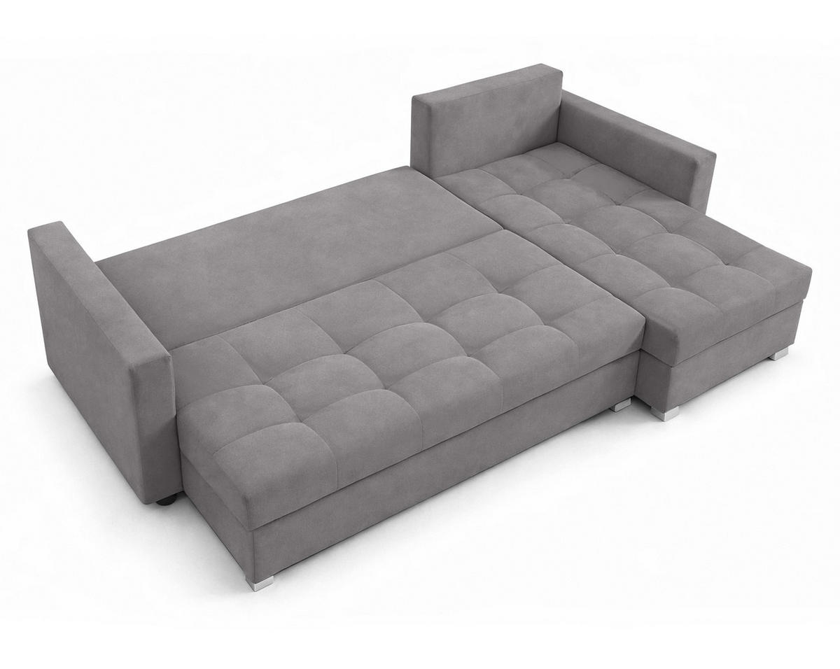 ECKSOFA Universelle L Form Elif Grau 220/140/85 cm stilvolle mit Schlaffunktion - Silberfarben/Grau, Kunststoff/Textil (220/140cm) - AX Living
