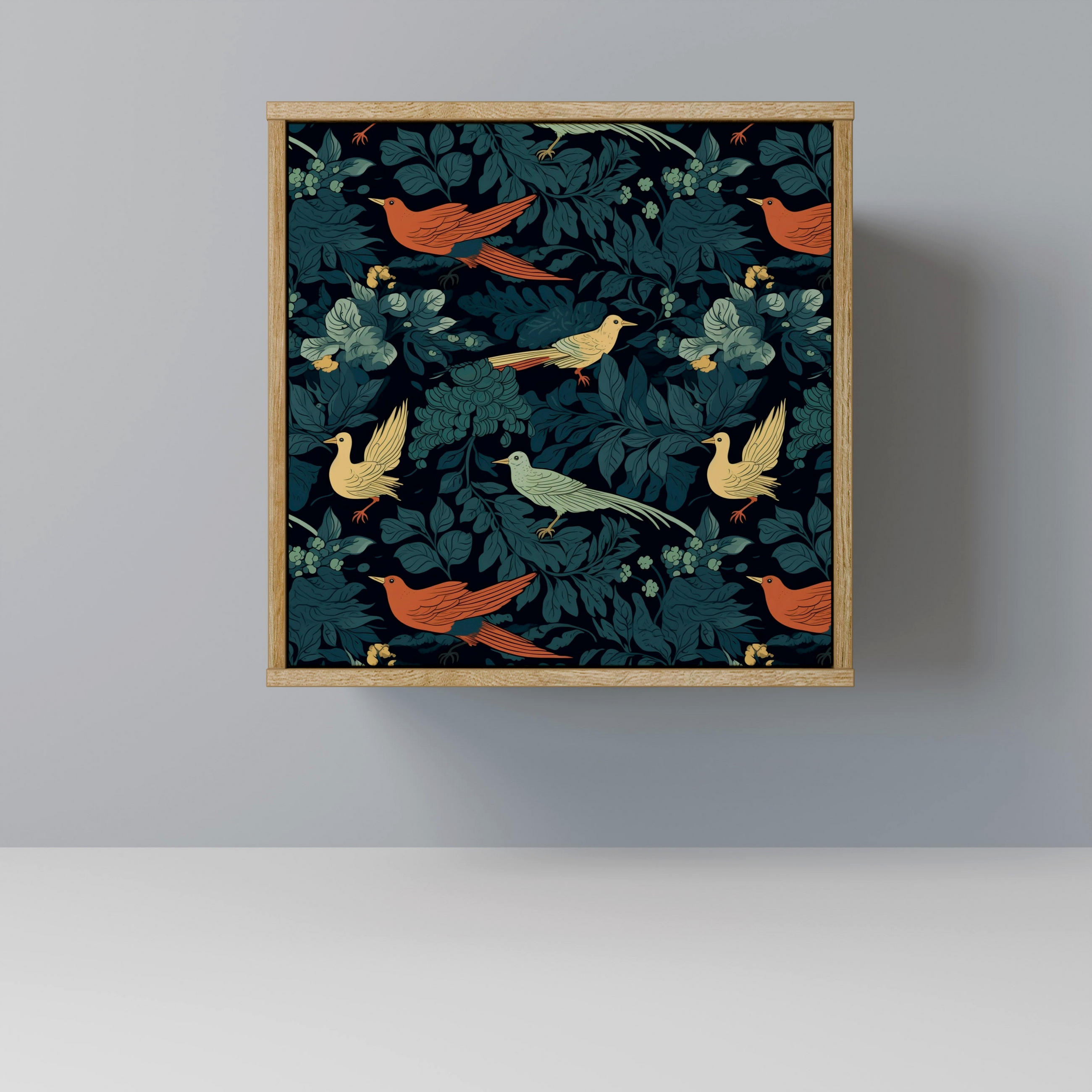 SIDEBOARD FOWL ORNAMENT, Eichefarben, 57,5x42x57,5 cm, Ohne Füße - Eichefarben/Multicolor, Holzwerkstoff (57.5/57.5/42cm) - SpaceRebels