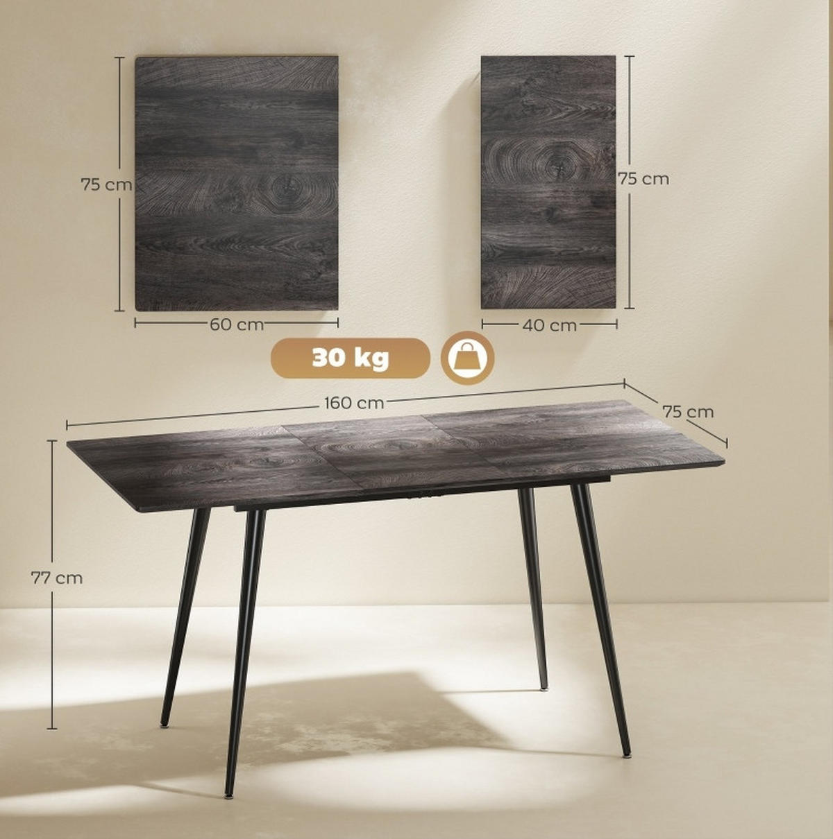 BLAGOVAONSKI stol 120-160/75/77 cm sivi od drva na razvlačenje - siva, drvo (160/75/77cm) - OKWISH