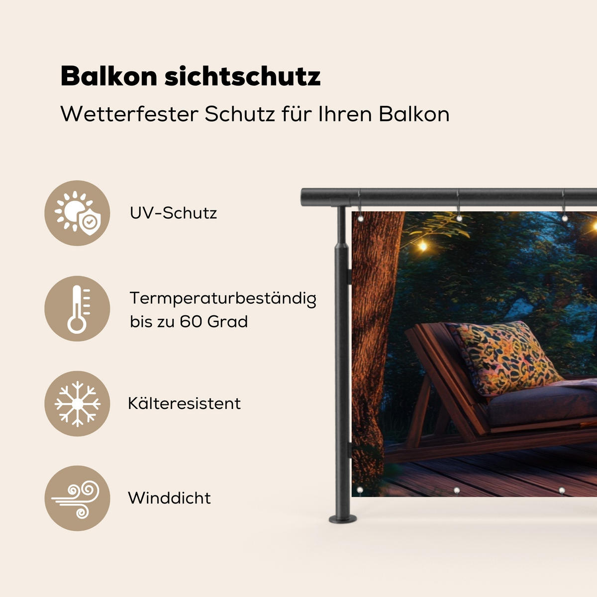 BALKON-SICHTSCHUTZ Lagerfeuer - See - Abendlicht - Dunkelblau, Kunststoff (300/90cm) - MuchoWow