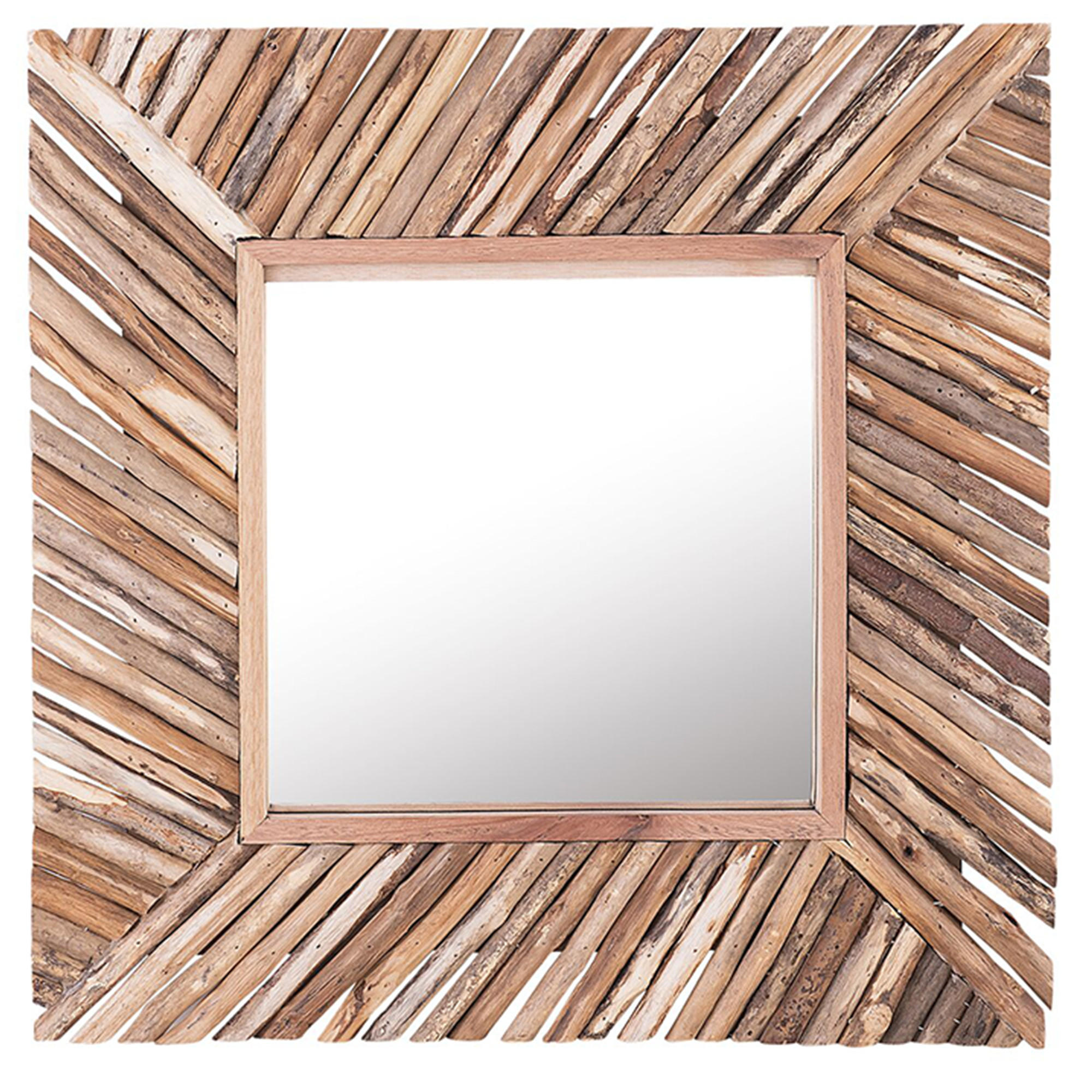 WANDSPIEGEL Holz hellbraun quadratisch 60/60 cm Kanab - Hellbraun, Holz (60/60/5cm) - Beliani