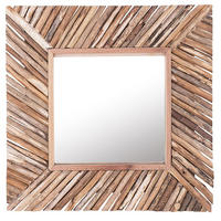WANDSPIEGEL Holz hellbraun quadratisch 60/60 cm Kanab - Hellbraun, Holz (60/60/5cm) - Beliani