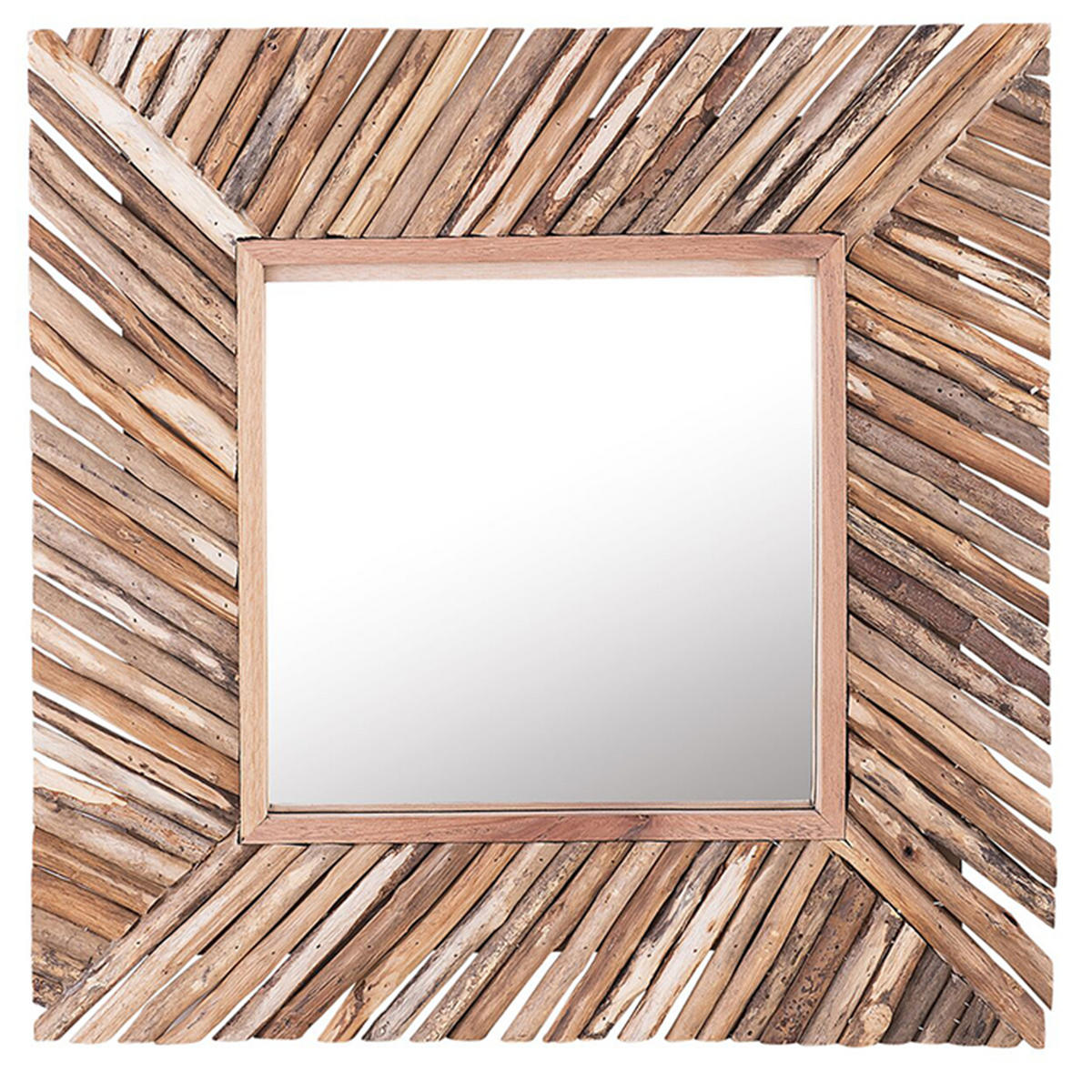 WANDSPIEGEL Holz hellbraun quadratisch 60/60 cm Kanab - Hellbraun, Holz (60/60/5cm) - Beliani