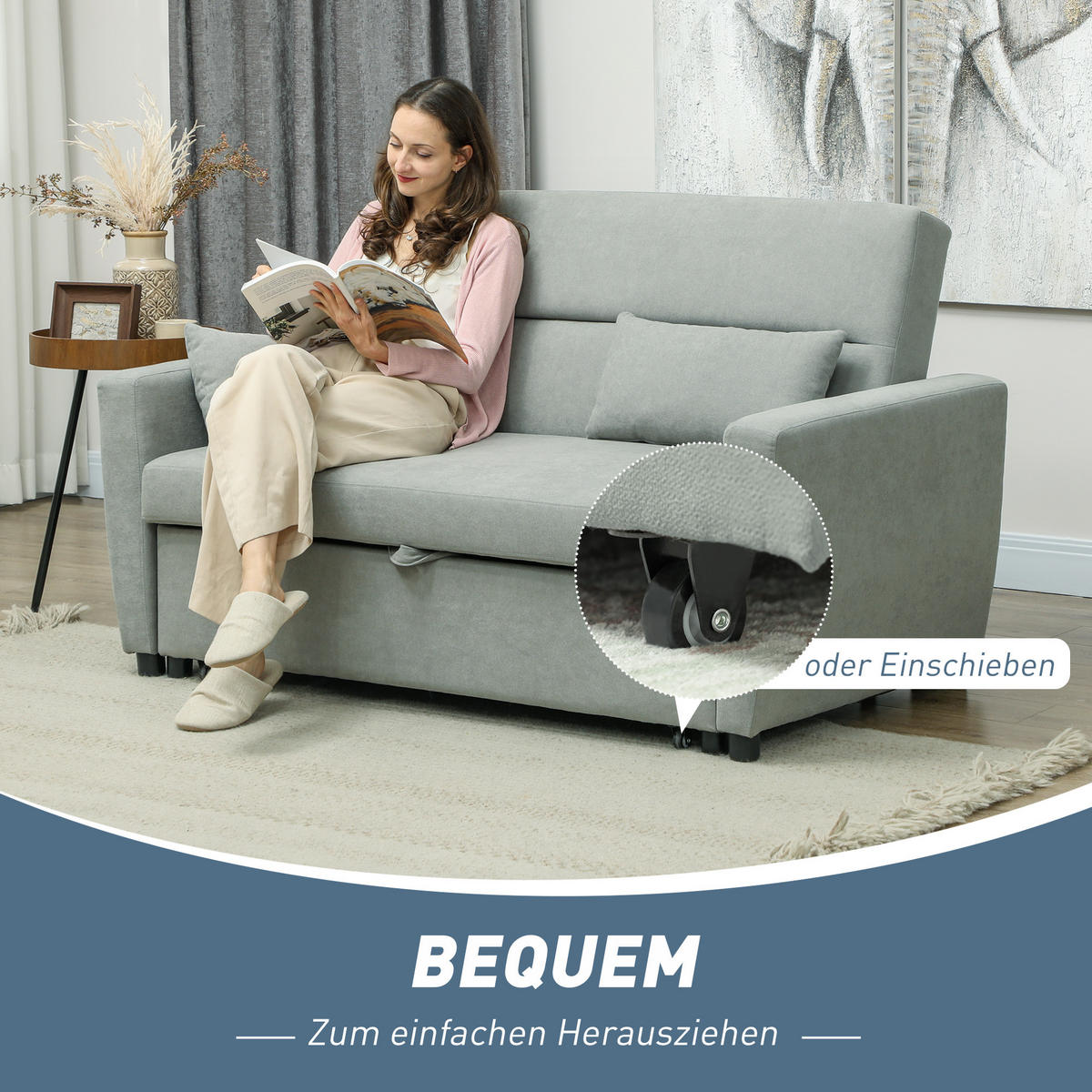 SCHLAFSOFA 2-Sitzer, Verstellbare Rückenlehne, Hellgrau - Hellgrau, Textil (155/88.5/90cm) - HOMCOM
