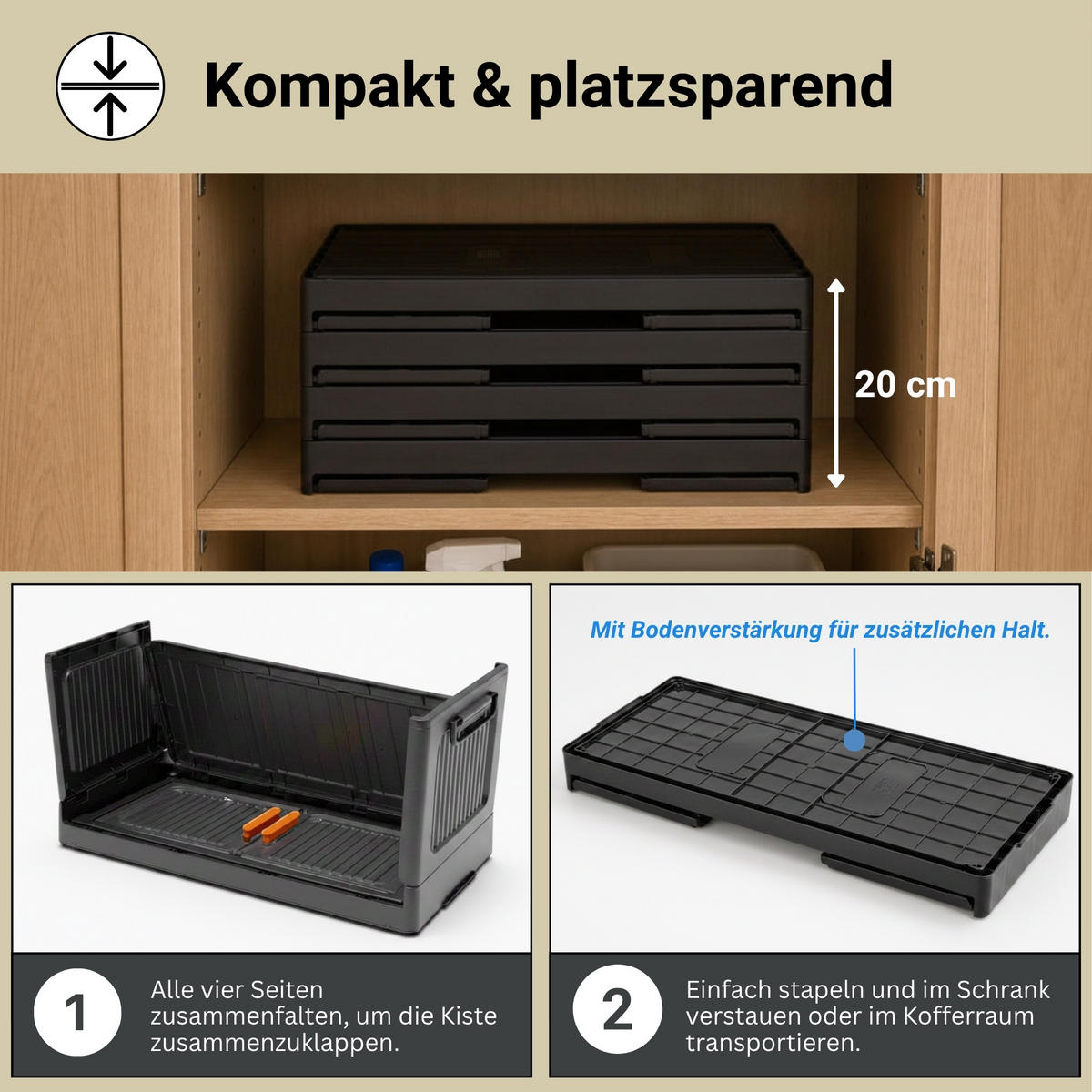 AUFBEWAHRUNGSBOXEN EasyCube stapelbar 4 Ebenen und Rollen 19L Schwarz-Transparent - Schwarz, Kunststoff (39/25.5/26.5cm) - BERLINLODGE