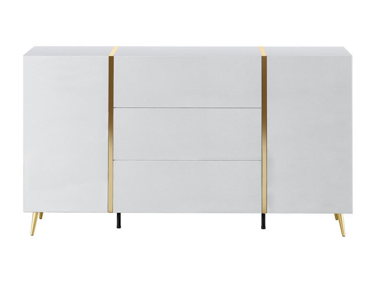 SIDEBOARD mit 2 Türen & 3 Schubladen - Weiß glänzend & Goldfarben - MARZIALO - Weiß, Holz (158/87.2/41cm) - Vente-Unique