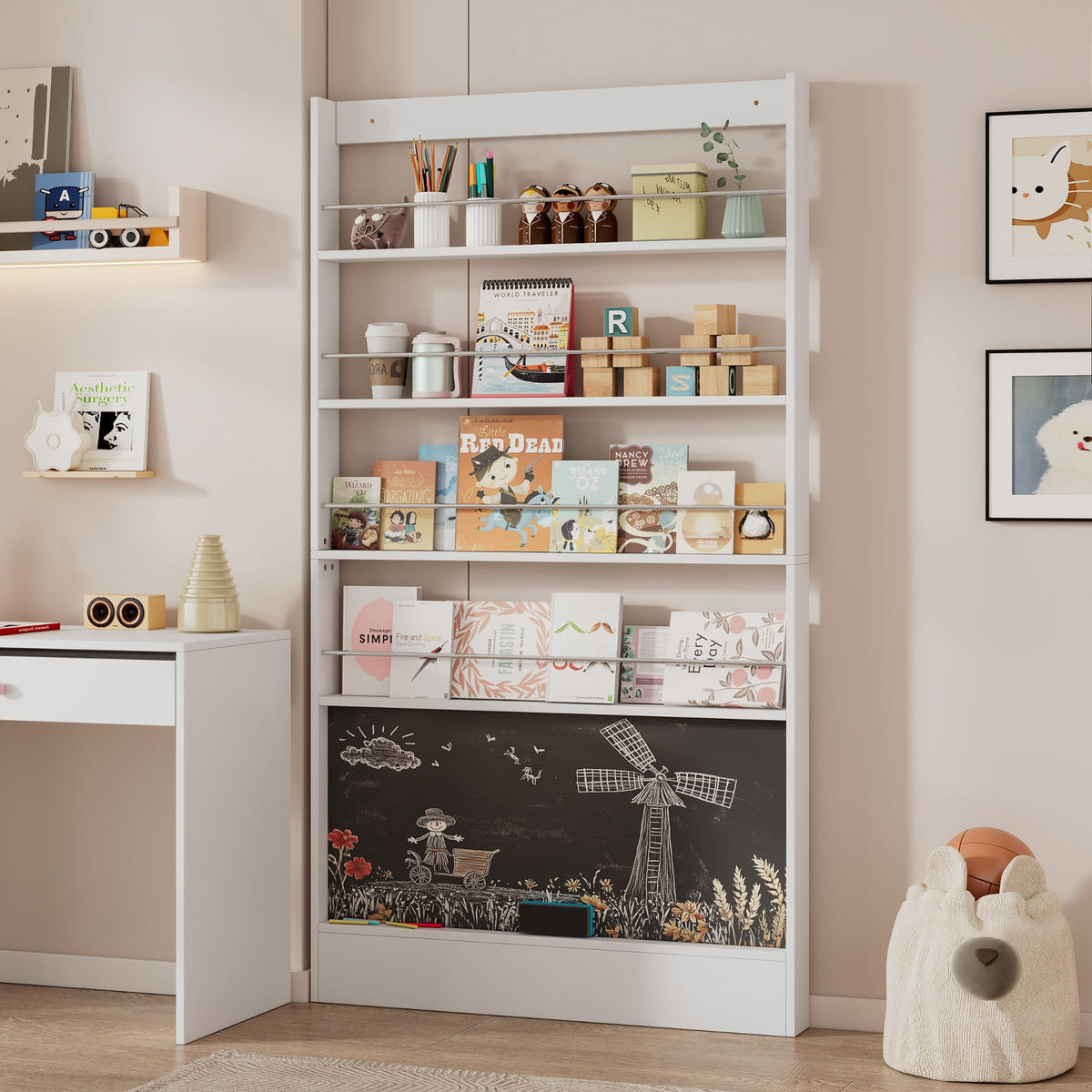 KÜCHENSCHRANK Set weiß, 2-teiliges Set, 120/45/74 cm, MDF, Weiß, MIT 5 SCHUBLADEN, Bücherregal für Kinderzimmer - Weiß, Holzwerkstoff (45/180/220cm) - Rolipo