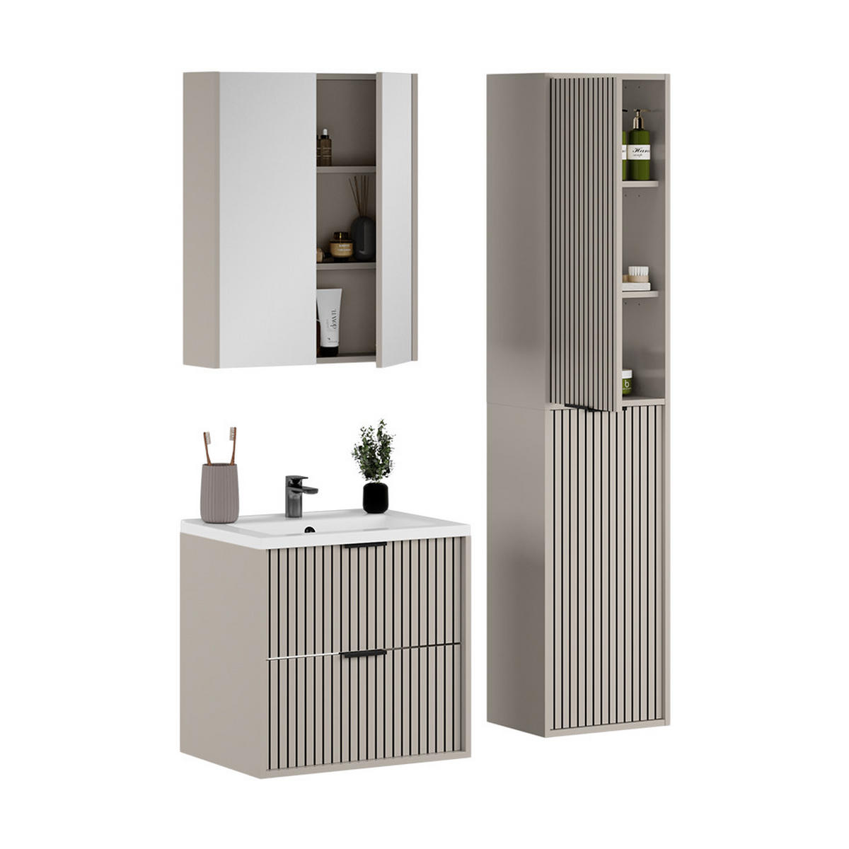 BADMÖBEL-SET Ruford Cashmere 4 Teile - Kaschmir, Holzwerkstoff (60/57/45cm) - Vicco