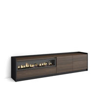 TV-SCHRANK, Lowboard, Dunkler Eiche und Schwarz, Elektrokamin, 207/37/50cm - Dunkelbraun, Holzwerkstoff (207/50/37cm) - Skraut Home