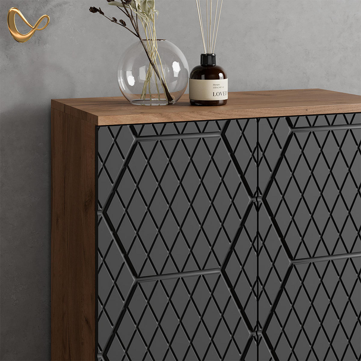 MIDISCHRANK Ronco Anthrazit gestreift 60 x 81 cm - Anthrazit/Eiche Wotan, Holzwerkstoff (60/81/30cm) - Livinity®