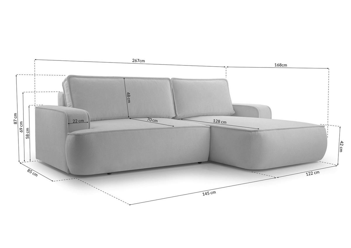 ECKSOFA L Form Ablia Hellgrau 267/168/87 cm mit mit Schlaffunktion L - Hellgrau/Schwarz, Kunststoff/Textil (168/267cm) - AX Living