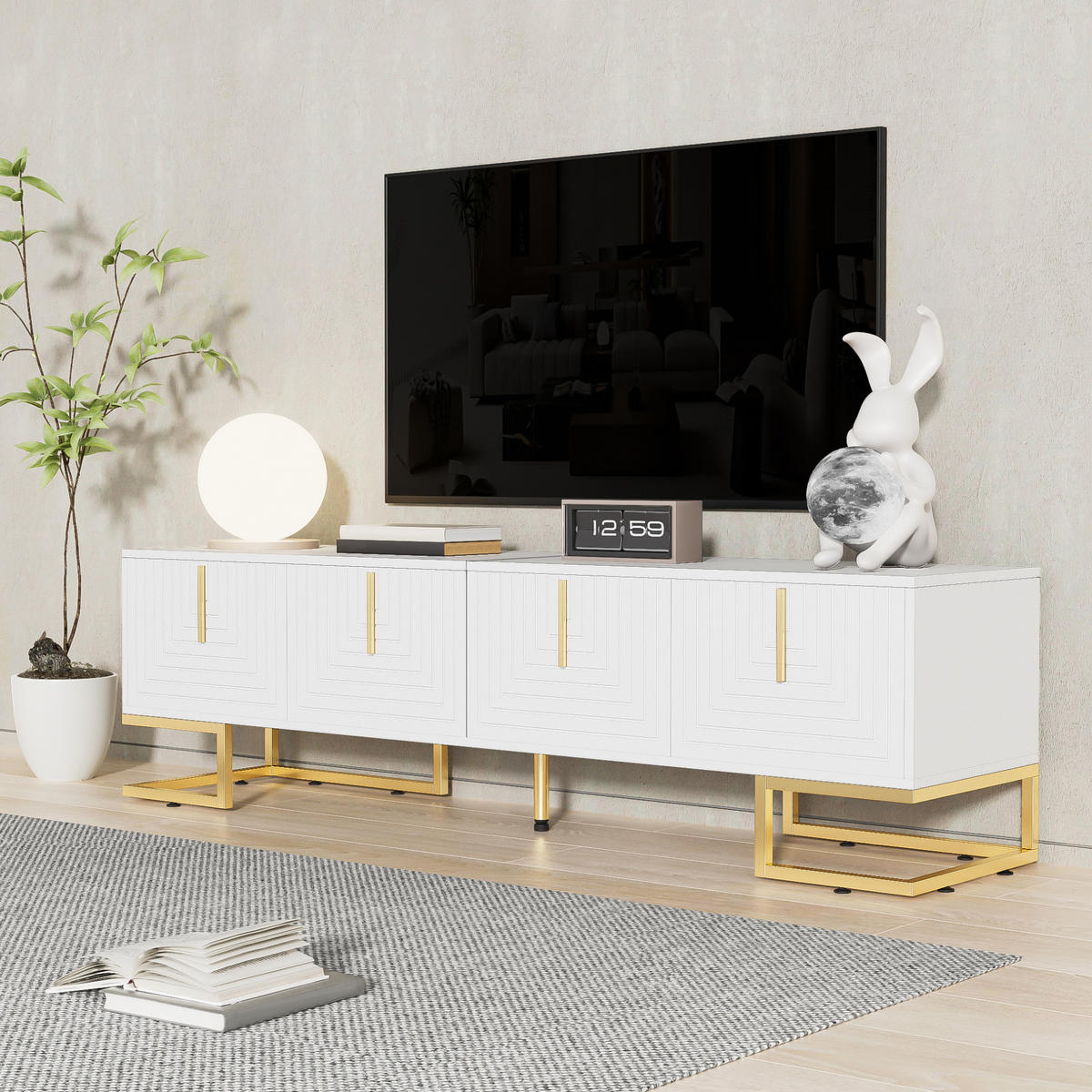 TV-SCHRANK 170 cm Weiß mit 4 Türen und goldfarbenen Beinen - Weiß, Holzwerkstoff (40/45.5/170cm) - Beauniv