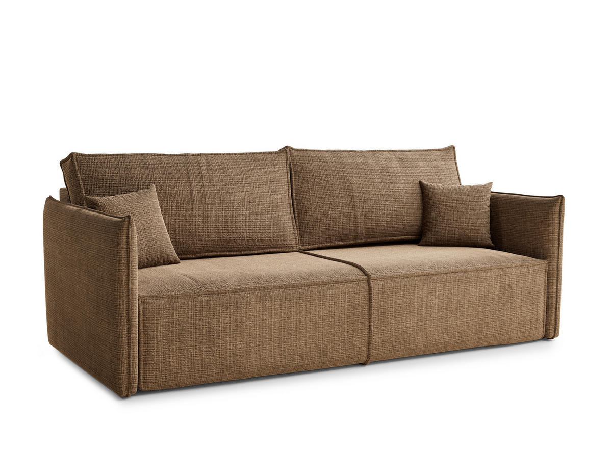 SOFA MIT SCHLAFFUNKTION Obra Hellbraun Chenille-Stoff - Hellbraun/Schwarz, Holz/Holzwerkstoff (220/70/107cm) - Maison de Reve