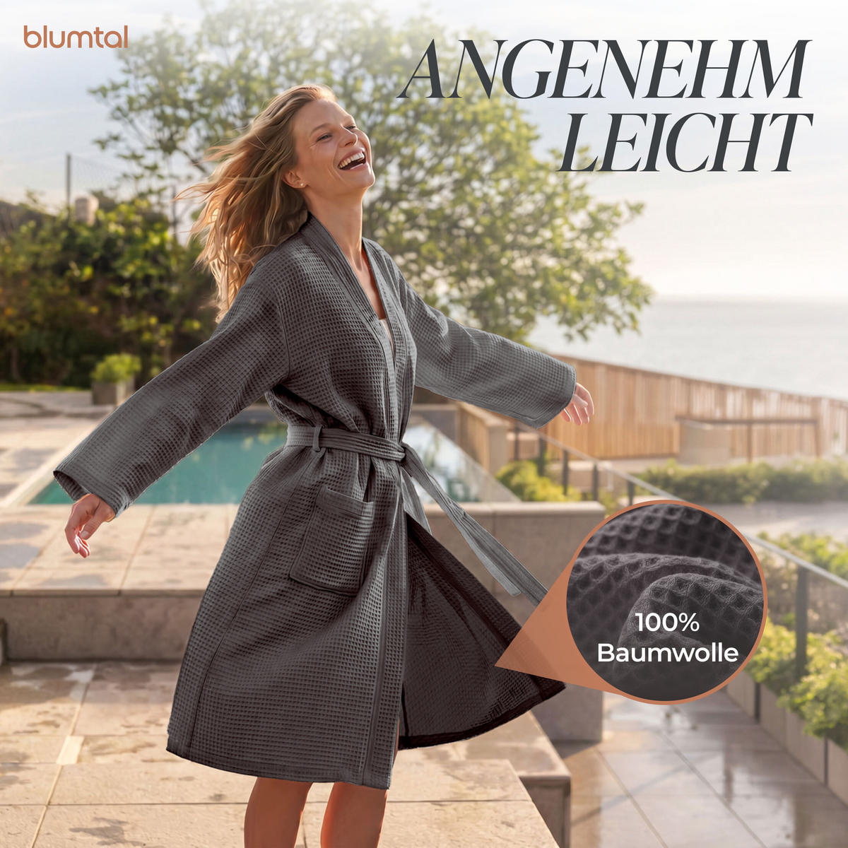 BADEMANTEL 100% Baumwoll Wafflepique in XXXL Unisex, Anthrazit - Anthrazit, Textil (XXXLnull) - Blumtal