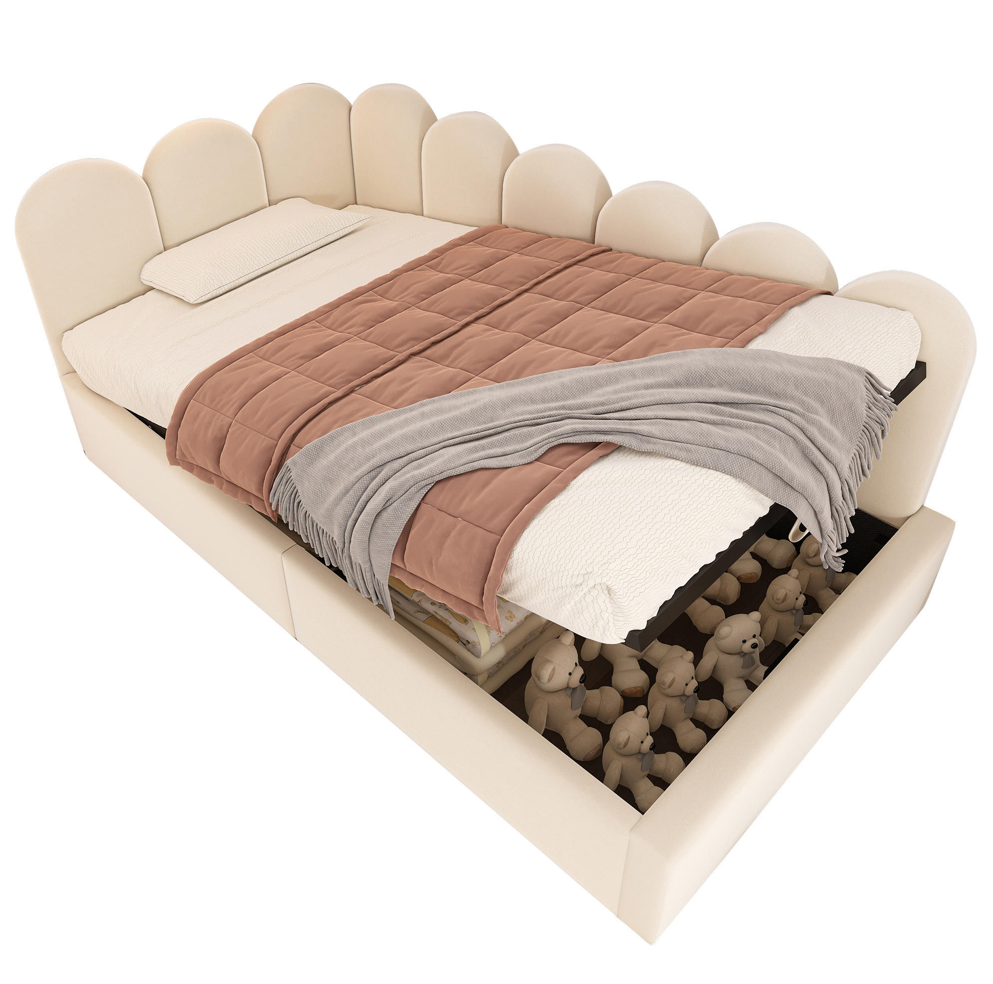 TAGESBETT 90/190 cm Beige aus Samt mit Stauraum - Beige, Textil (90/190cm) - OKMYHOME