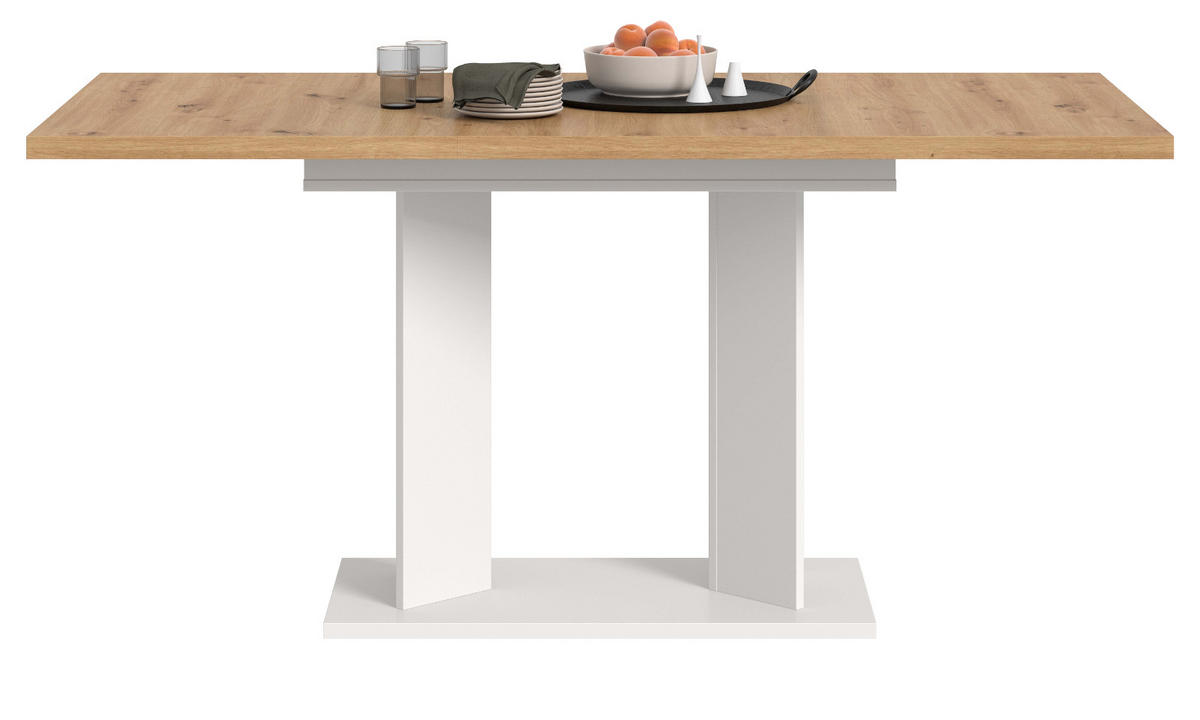 ESSTISCH Eiche Artisan, weiß 120 - 160 x 80 cm, Küchentisch ausziehbar - Eiche Artisan/Weiß, Holzwerkstoff (80/120/76cm) - Inn.Furn