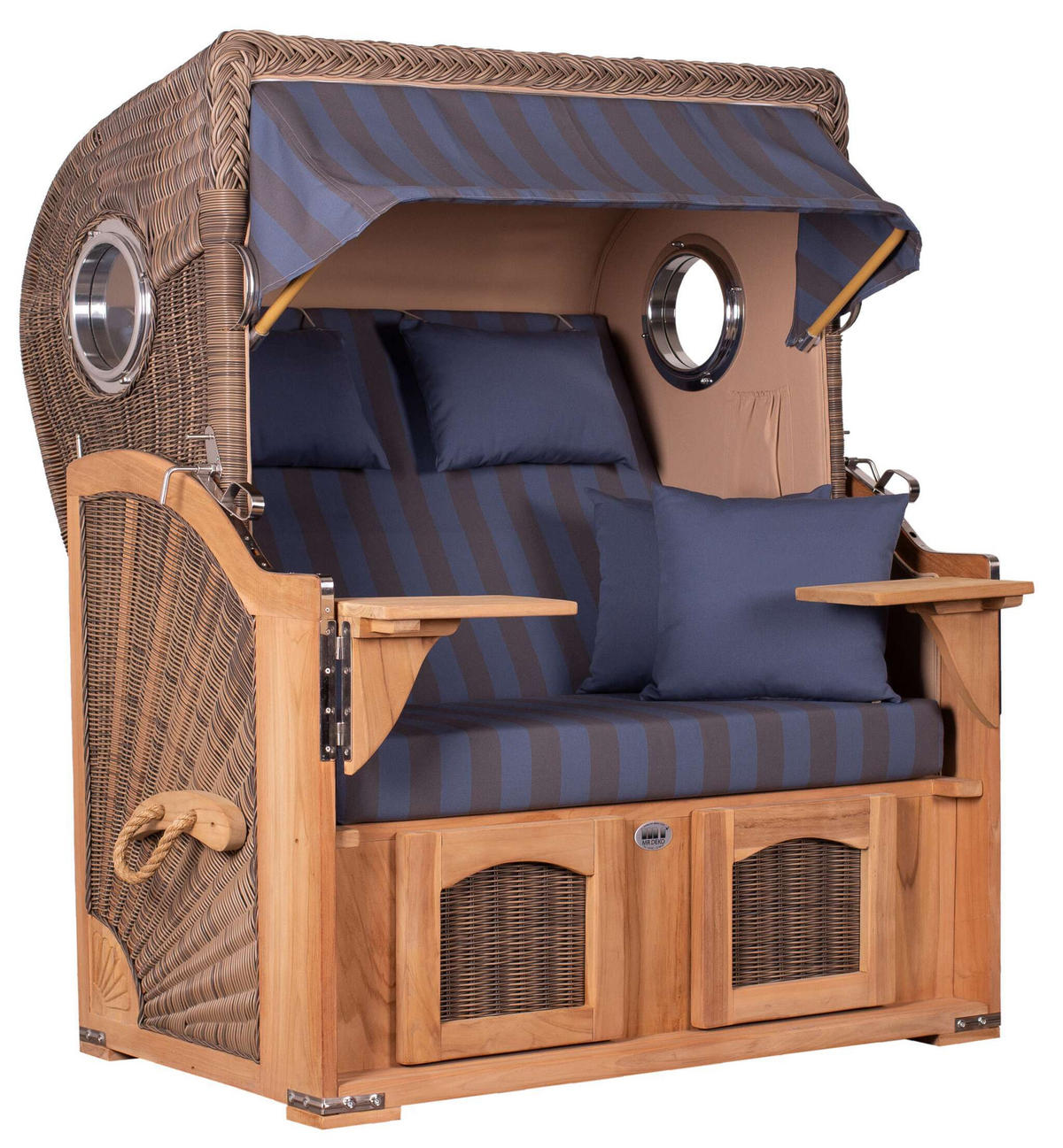 STRANDKORB Düne 2 Sitzer Teak PE Grey - Blaugrau/Braun, Holz/Metall (125/170/80cm) - Mr. Deko