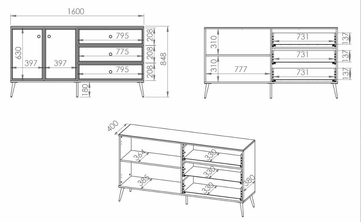 SIDEBOARD Darrby Weiß Matt / Hochglanz 160 cm - Goldfarben/Weiß, Holzwerkstoff/Metall (160/84.4/40cm) - Selsey