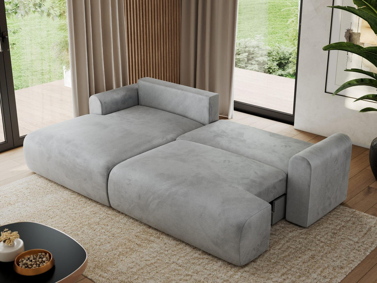 ECKSCHLAFSOFA TONO L Hellgrau Velvet - links - Hellgrau/Schwarz, Kunststoff/Textil (260/150cm) - MKS