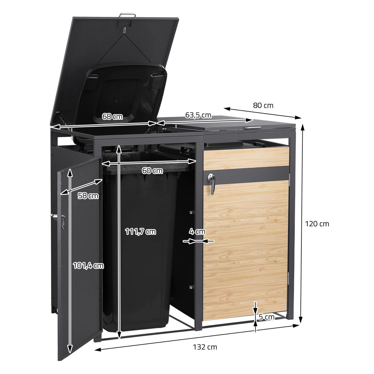 MÜLLTONNENBOX 3er Anthrazit-Lärchenoptik - Hellbraun, Metall (200/120/80cm) - ML-DESIGN
