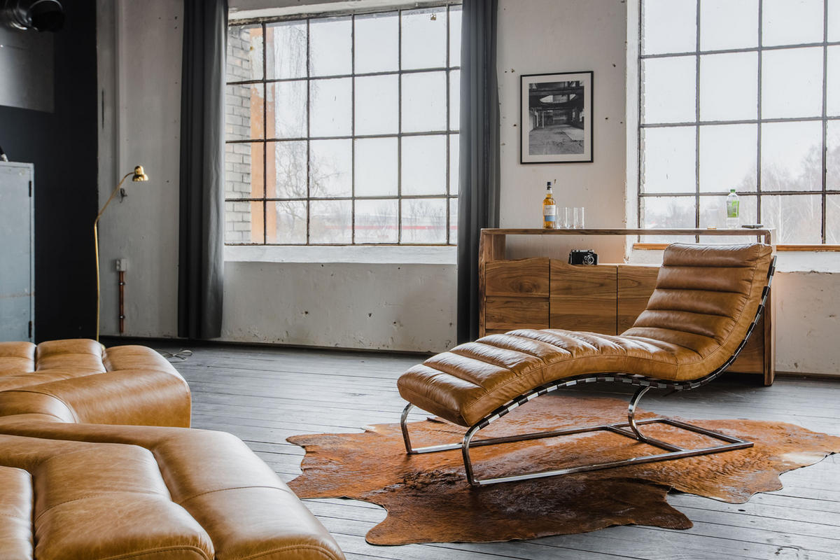 RELAXLIEGE SIRY Braun Leder - Dunkelbraun/Silberfarben, Leder/Metall (61/88/150cm) - KAWOLA