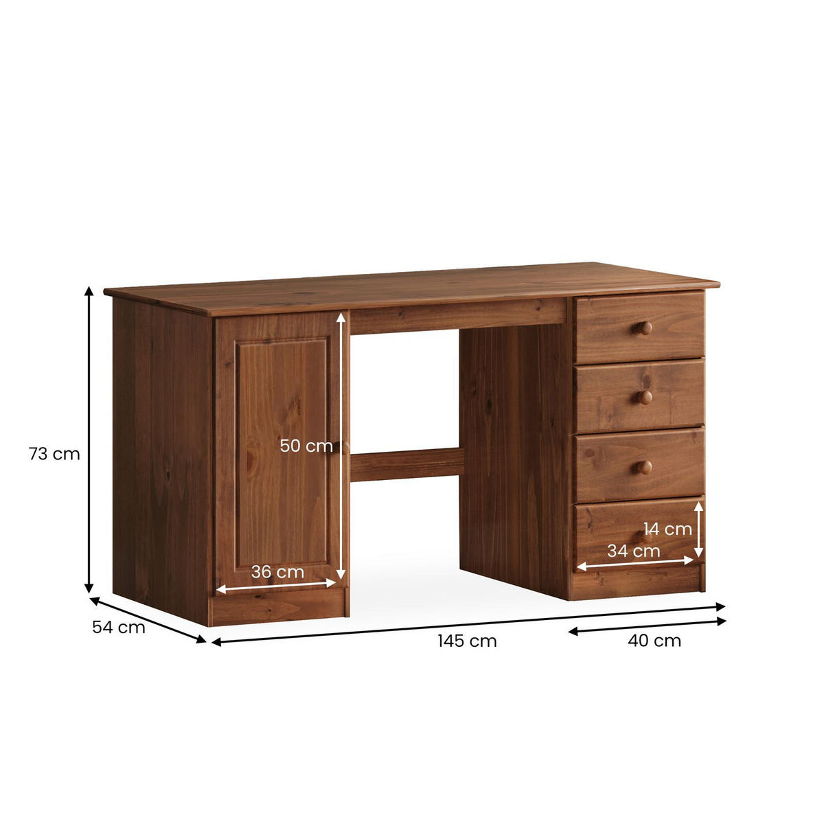 SCHREIBTISCH MANAGER - Kastanienfarben, Holz (54/145/73cm) - IDIMEX
