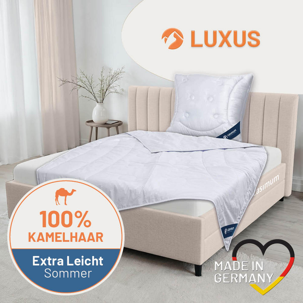 STEPPBETT Kamelhaar 200x200 cm Extra Leicht, Sommerdecke 100% Kamelflaumhaar - Weiß, Textil (200/200cm) - casimum