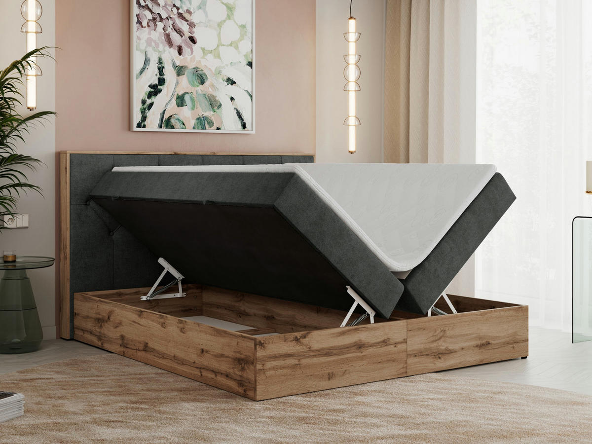 BOXBETT VENETO 200/200 Dunkelgrau Struktur - H3 - Dunkelgrau, Holz/Textil (200/200cm) - MKS