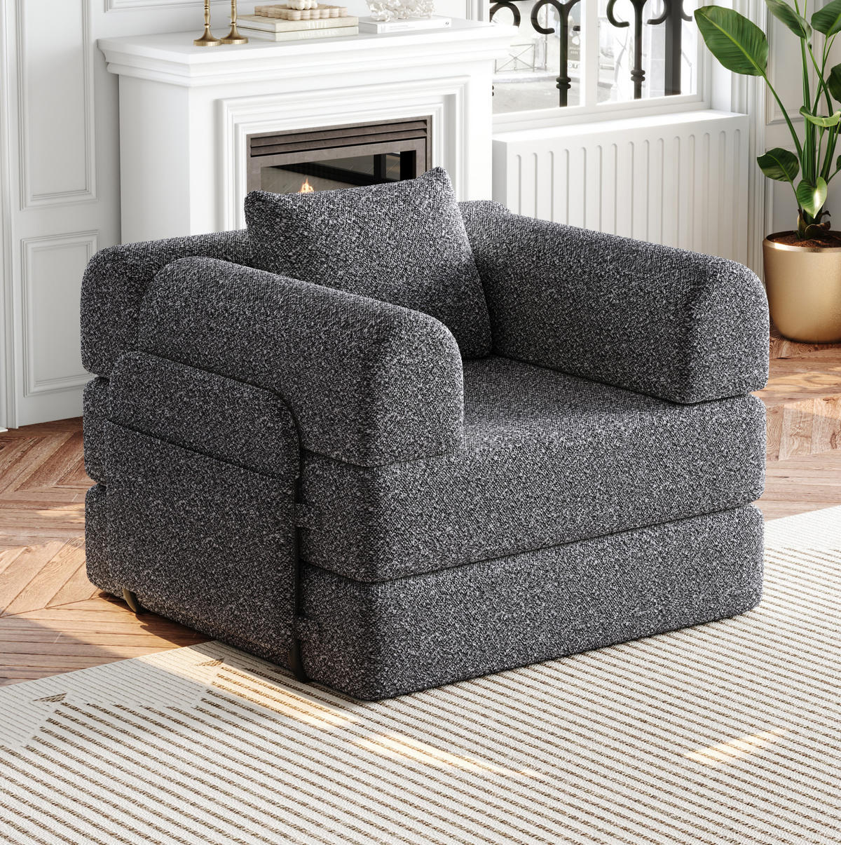 SCHLAFSOFA 2-in-1 Einzelsitzer Chenille Grau - Grau, Kunststoff (91.4/69.8/94cm) - Meubliv