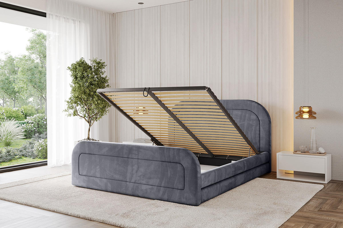 POLSTERBETT mit Bettkasten, Fußteil und Lattenrost, Boxbett mit Matratze H3/H4 - LERIS-Z 120x200 Dunkelgrau - Dunkelgrau, Holzwerkstoff/Textil (120/200cm) - ALTDECOR