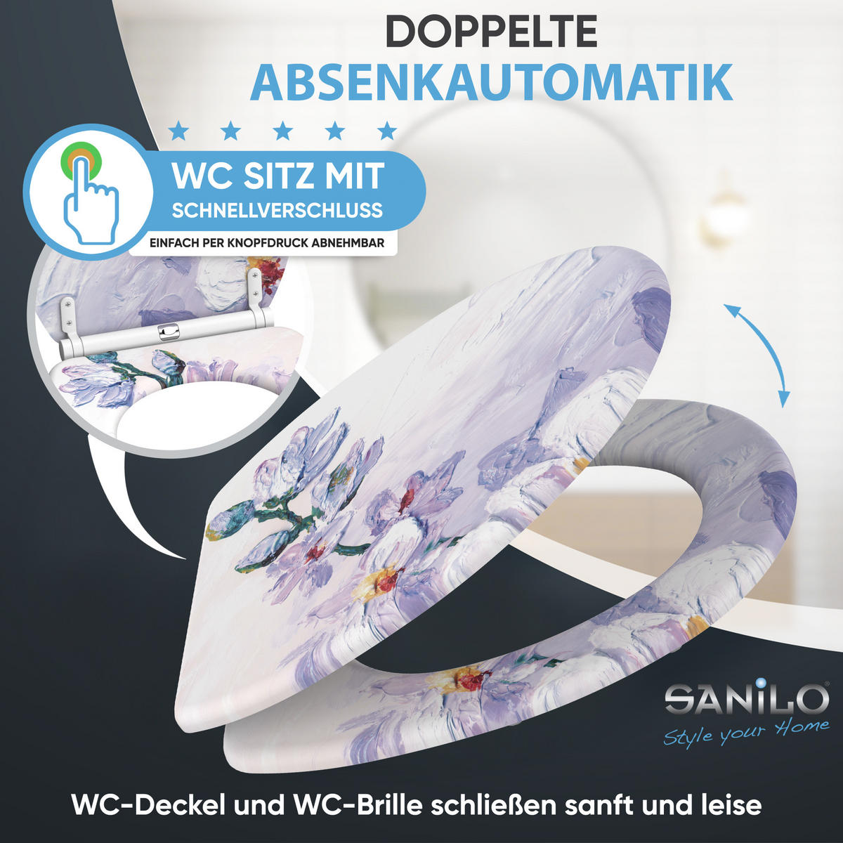 WC-SITZ mit Absenkautomatik & Top Fix Orchidee - Weiß, Holzwerkstoff (37.7/5.5/48cm) - Sanilo