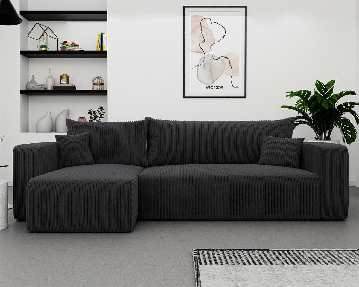 ECKSOFA Luna Mit Schlaffunktion - Dunkelgrau, Holzwerkstoff/Textil (248/145cm) - Fun Möbel