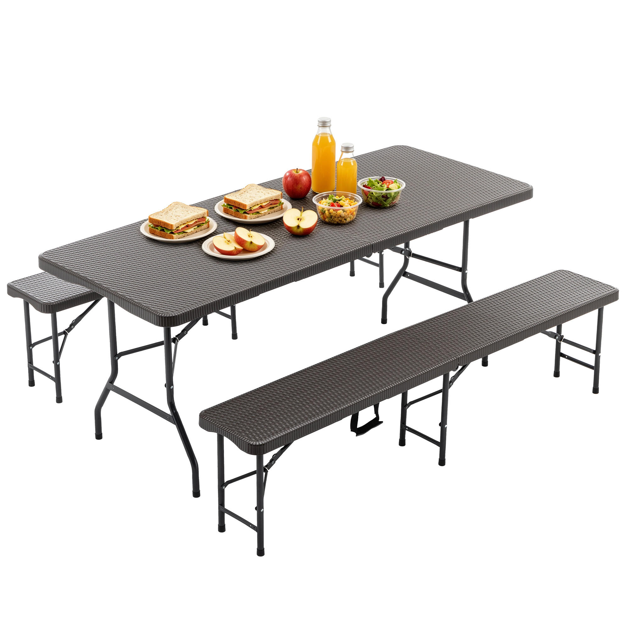 GARTENMÖBEL,1 Tisch+2 Bänke,braun - Braun, Kunststoff - Vallsero