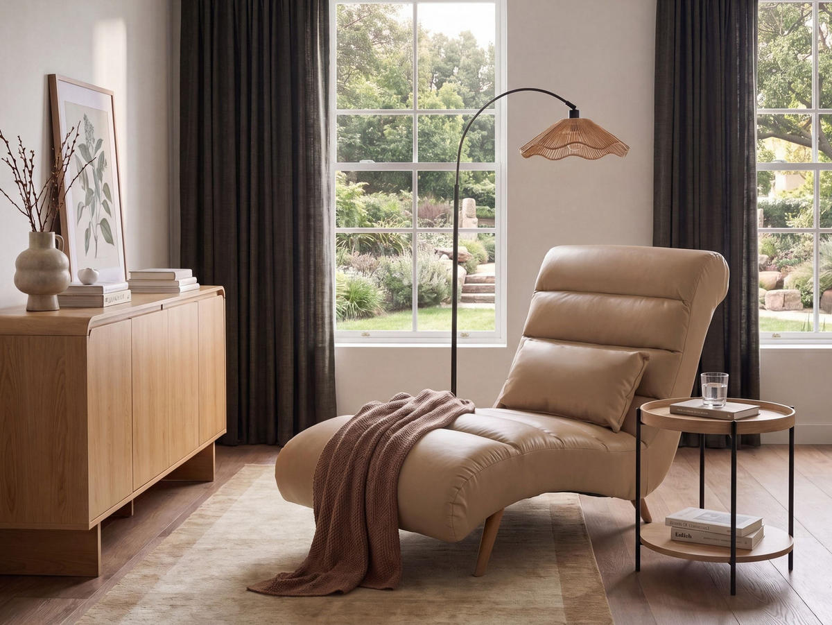 ČALOUNĚNÉ LEHÁTKO CHAISE LONGUE Umělá kůže Světle hnědé Rives - hnědá/světle hnědá, textil (78/97/160cm) - Beliani