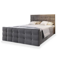 BOXBETT SLAT 160x200 cm mit Matratze und Topper - Grau - Grau, Holz (160/200cm) - MASSENO