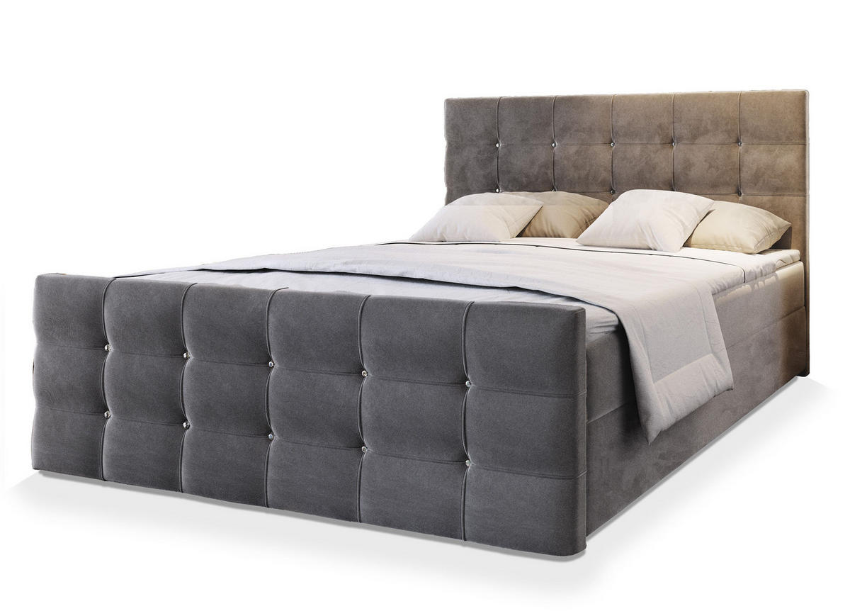 BOXBETT SLAT 160x200 cm mit Matratze und Topper - Grau - Grau, Holz (160/200cm) - MASSENO