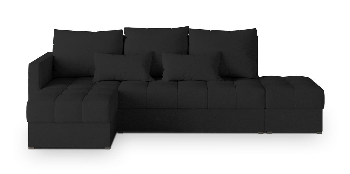 ECKSOFA LUMARI L-S Schwarz Plüsch-Stoff mit Schlaffunktion - Schwarz, Holz (262/143cm) - MASSENO
