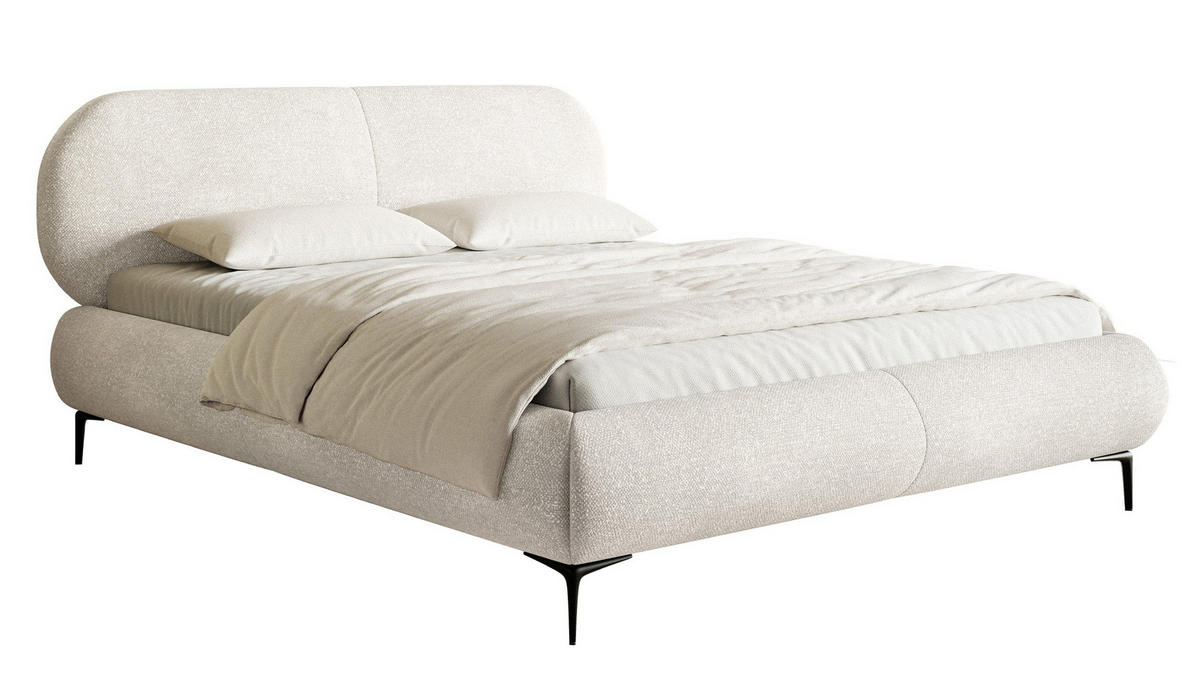 POLSTERBETT Ovalle Cremeweiß mit schwarzen Metallbeinen 140 cm - Creme/Schwarz, Textil/Metall (140/200cm) - Selsey