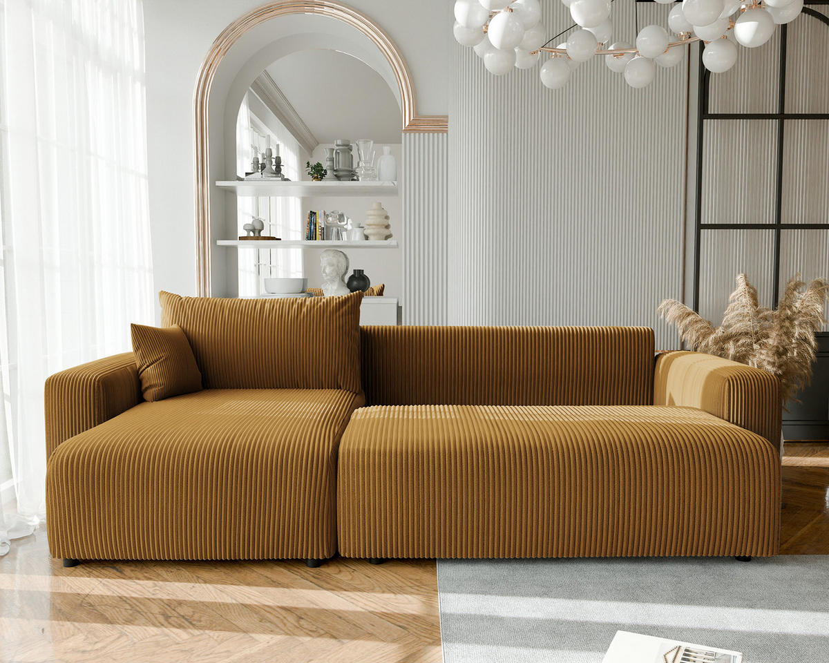 ECKSOFA mit Schlaffunktion und Bettkasten, Gelb - Gelb, Holzwerkstoff/Textil (145/278cm) - Idohome