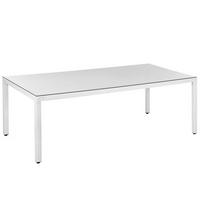 GARTENTISCH Rattan weiß Glasplatte 220/100 cm Italy - Weiß, Kunststoff (220/100/74cm) - Beliani