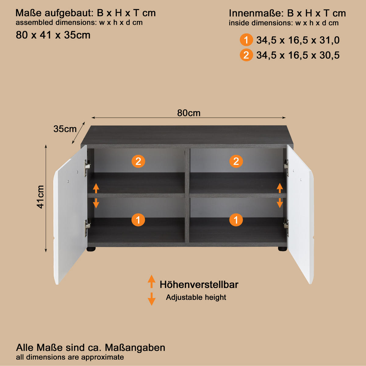 GARDEROBENBANK Hochglanz weiß, Sardegna grau 80 x 41 cm, Schuhbank mit Türen - Weiß Hochglanz/Silberfarben, Holzwerkstoff/Kunststoff (80/35/41cm) - Top.Furn
