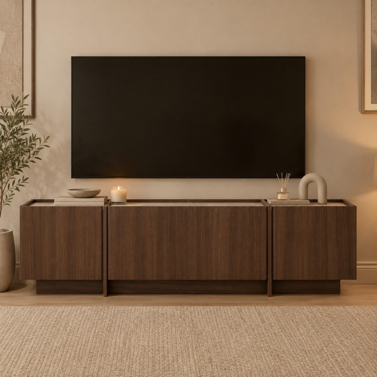 TV skříňka se 4 dveřmi, šířka 180 cm - ARVEN - hnědá, kompozitní dřevo (35/46/180cm) - Calicosy