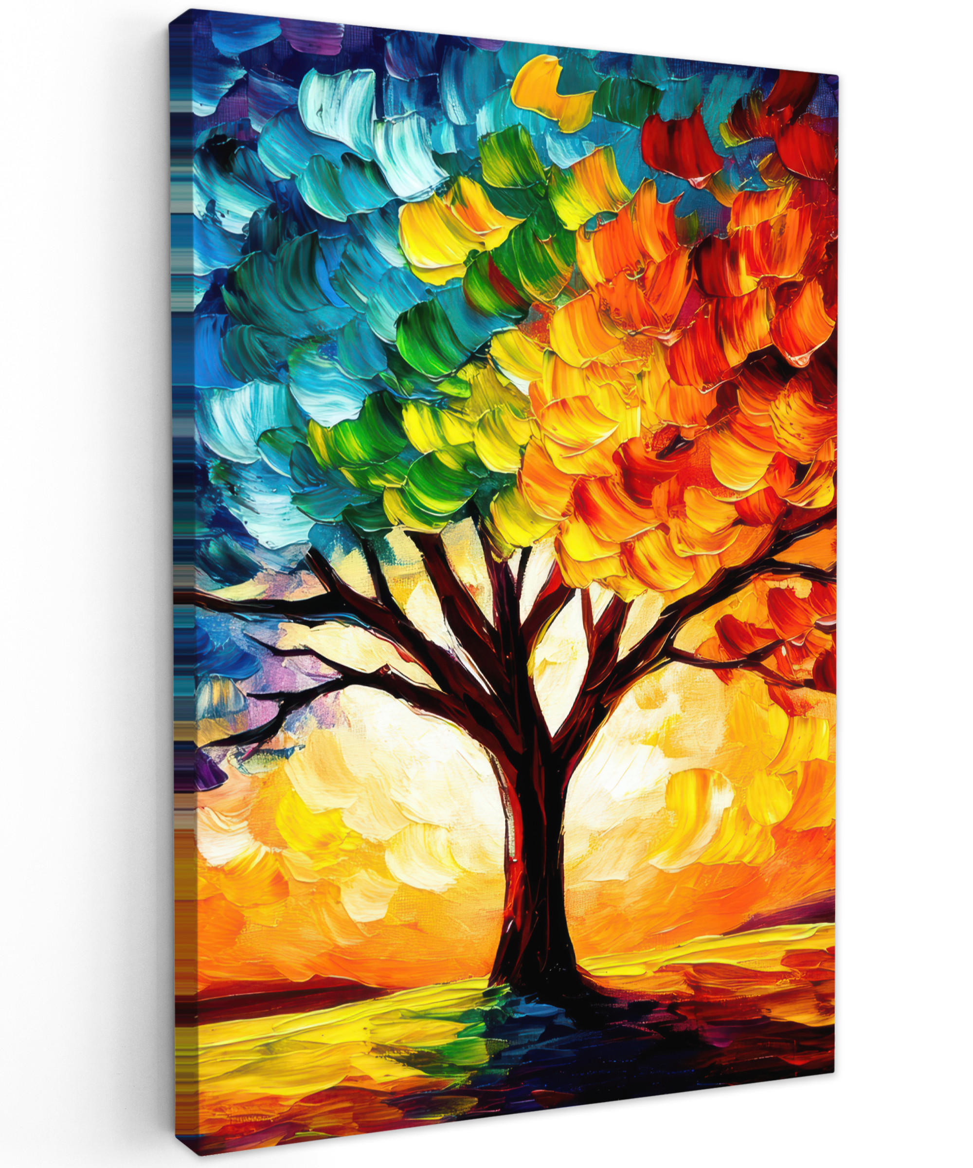 LEINWANDBILD Baum - Kunst - Natur - Sonnenuntergang Wanddeko 40x60 cm - Multicolor, Textil (40/60cm) - MuchoWow