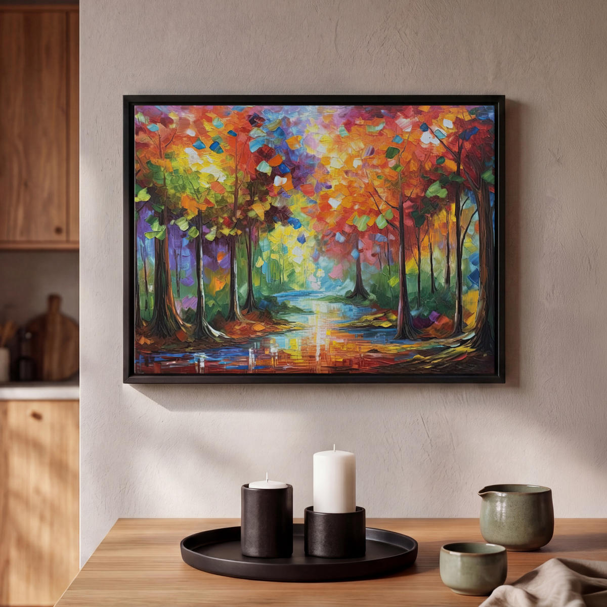 LEINWAND Bilder mit Rahmen - Landschaft - Wald - Farben - Natur - 40x30 - Multicolor, Textil (40/30cm) - MuchoWow