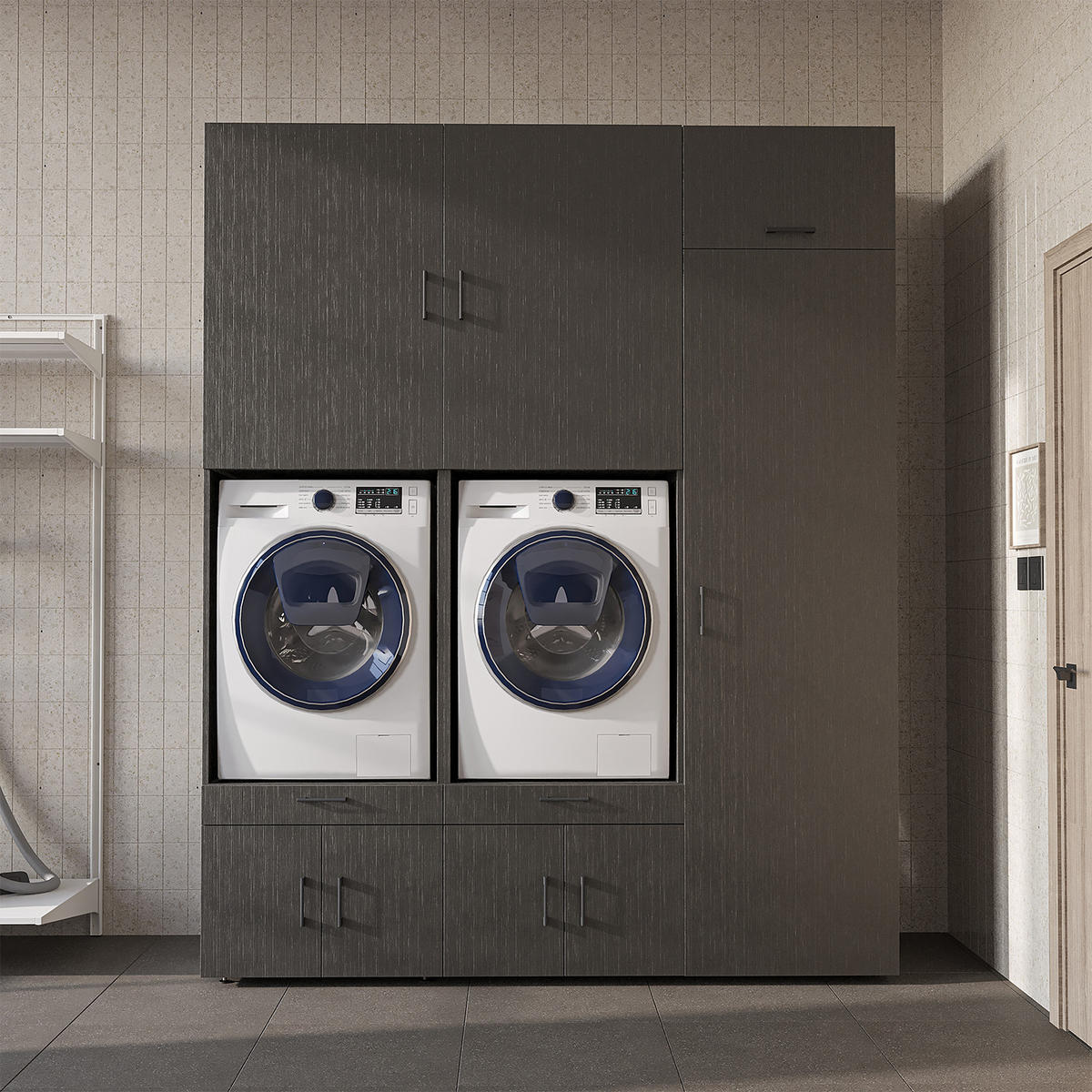 WASCHMASCHINENSCHRANK Serie 3 194cm Breit, 240cm Hoch - Schwarz, Holzwerkstoff (194/240/67cm)