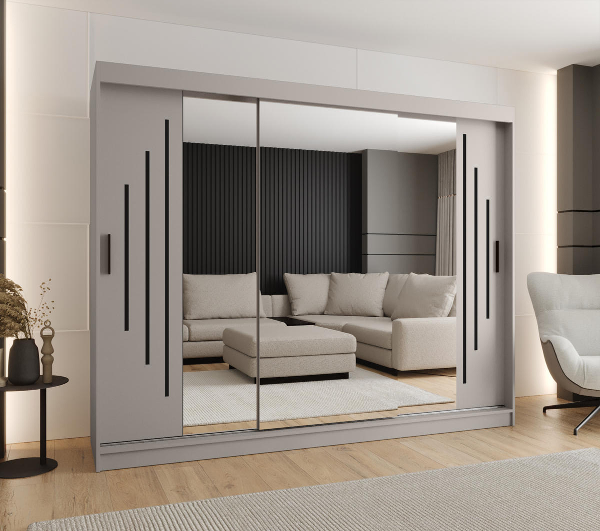 ŠATNÍ skříň s posuvnými dveřmi 200/250/62 3dveřová - černá/kašmírová, dřevo/plast (250/200/62cm)