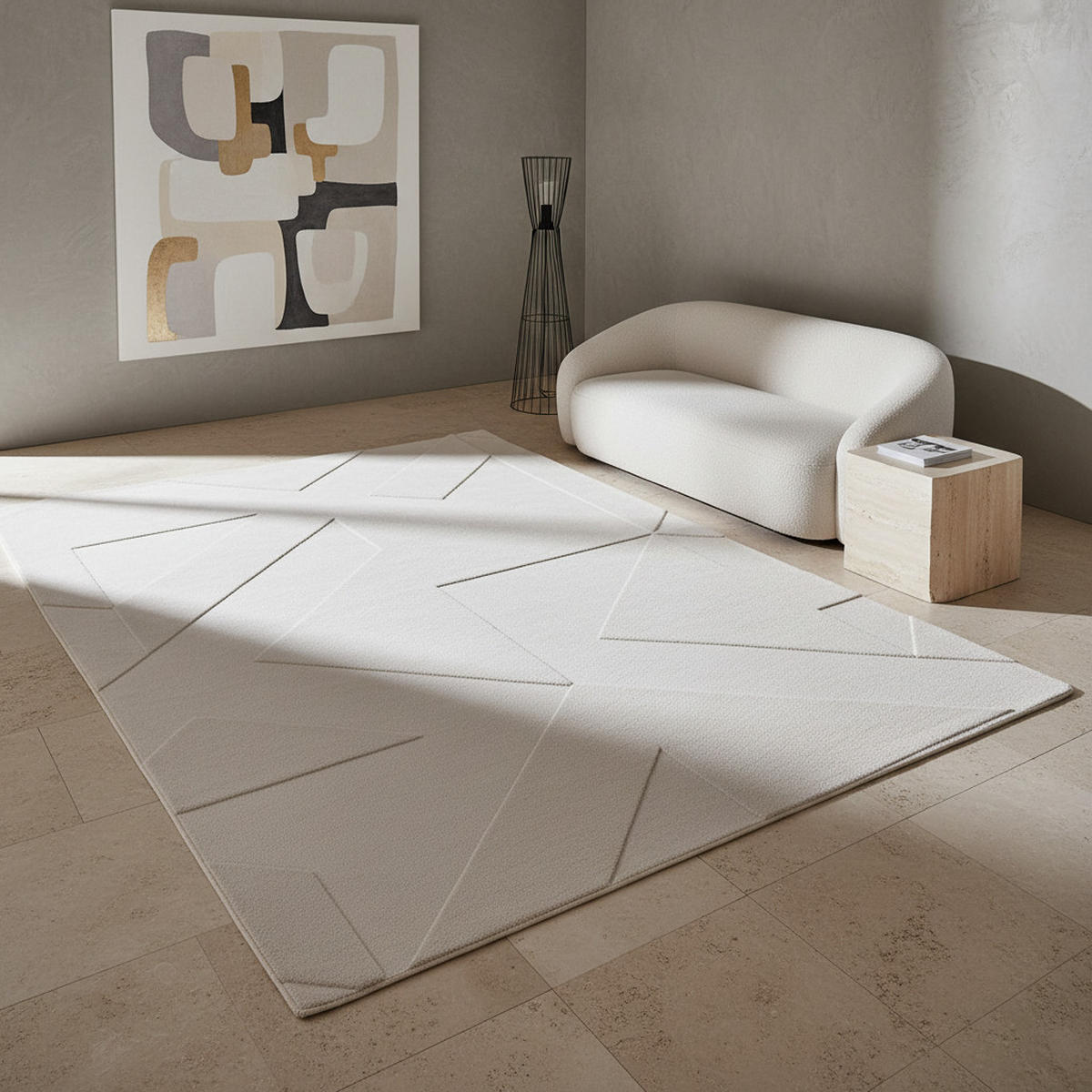 TEPPICH Waschbar Geometrisch Modern Schlafzimmer Strapazierfähig Creme 140x200 cm Flur – LAVAREDO - Beige, Textil (140/200cm) - KADIMA DESIGN