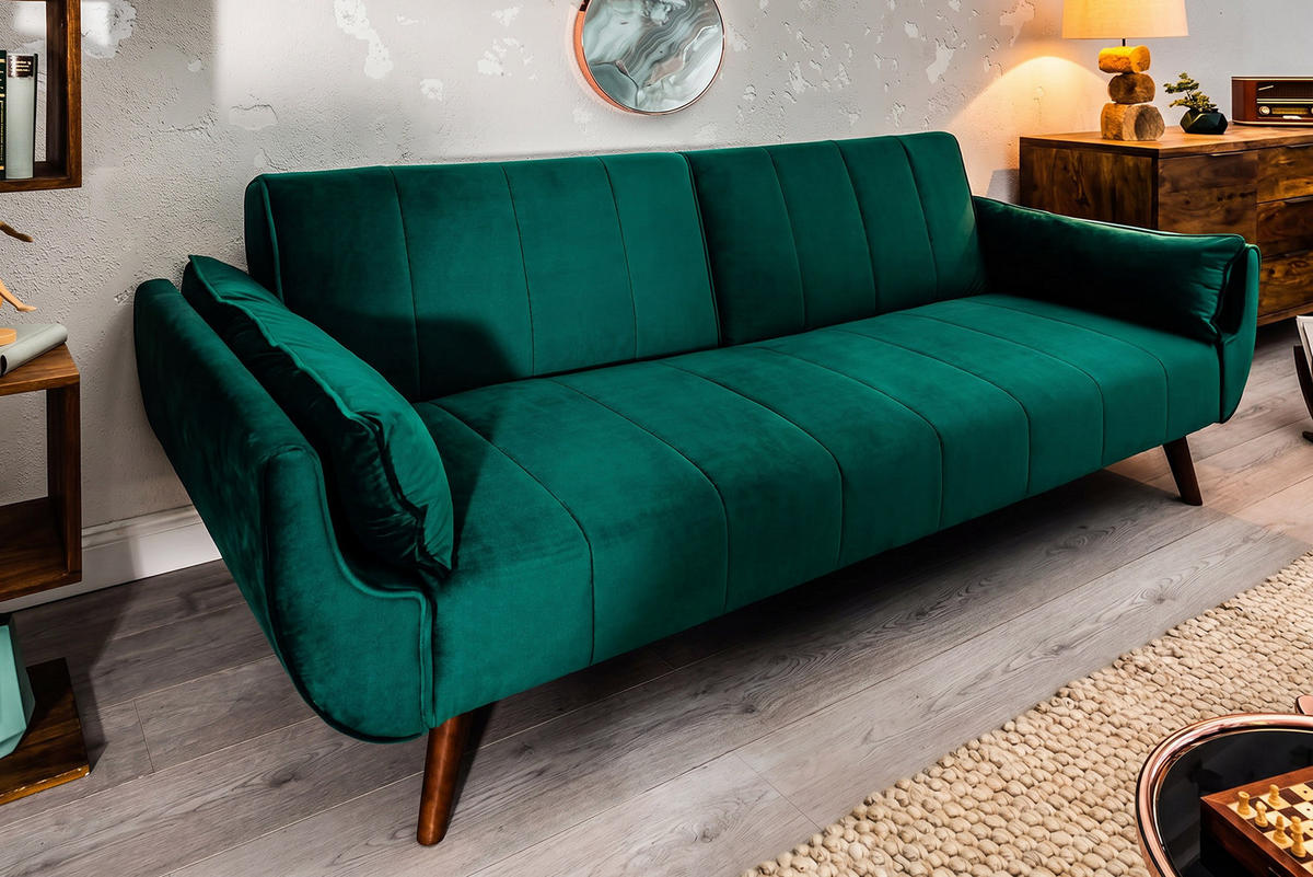 3-SITZER SOFA DIVANI Samt Grün 220 cm - Grün, Holz/Textil (220/85/88cm) - riess-ambiente