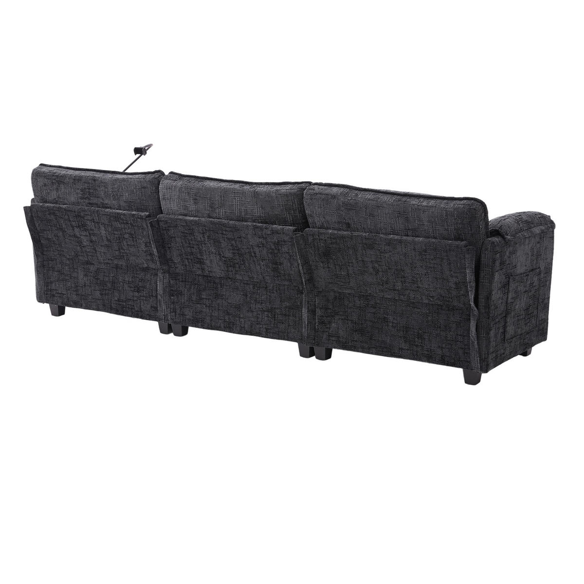 ECKSOFA mit USB-Anschluss und Hocker aus Chenille Schwarz 279/83/85 cm - Schwarz, Textil (279/83cm) - OKWISH